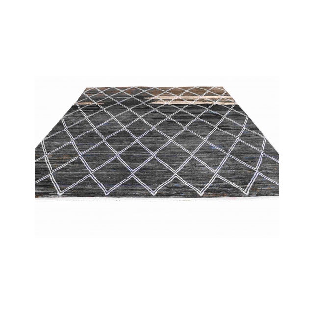 Mid-Century Modern Blue & Black Modern Wool Rug For Sale - Image 3 of 8