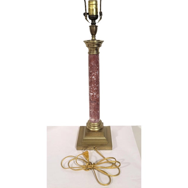 Antique French Grand Tour Bronze & Red Breccia Marble Vendome Column Lamps - Pair For Sale - Image 10 of 17
