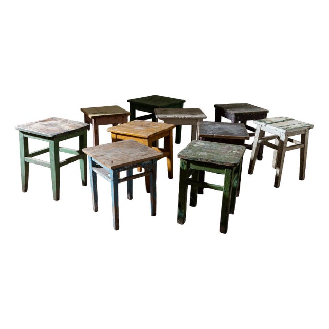 Vintage Style Colorful Stools, Set of 10 For Sale