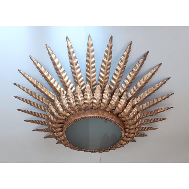 Mid-Century Modern Metal Sunburst Ceiling Fixture, 1950s For Sale - Image 3 of 6