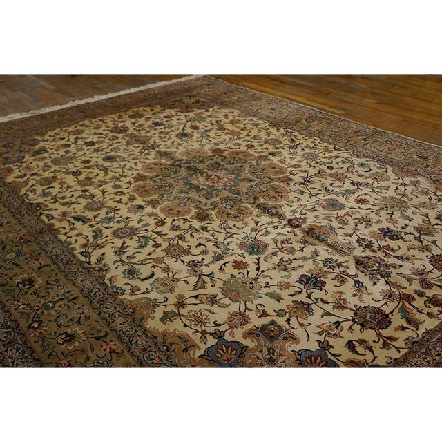 Textile 1940s Luminous Beige Shah Abbas Floral Antique Tabriz Handknotted Room Size Rug For Sale - Image 7 of 7