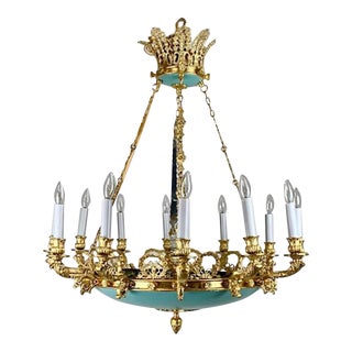 1970s French Empire Painted and Guilt 12 Light Chandelier For Sale