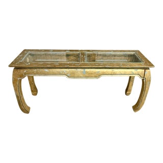 Vintage Palm Beach Regency Chinoiserie Light Blue Parcel Gilt Ming Style Console Table -Newly Painted For Sale