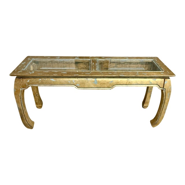 Vintage Palm Beach Regency Chinoiserie Light Blue Parcel Gilt Ming Style Console Table -Newly Painted For Sale