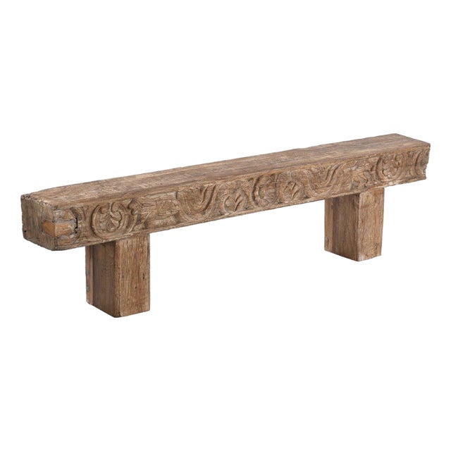Indian Carved Front Rustic Teakwood Bench For Sale