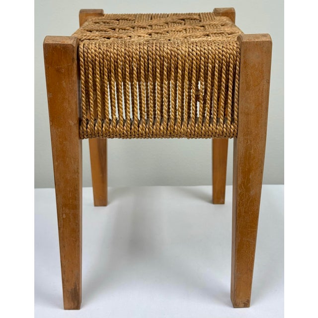 Vintage Woven Rope Seat Wood Stool For Sale - Image 10 of 12