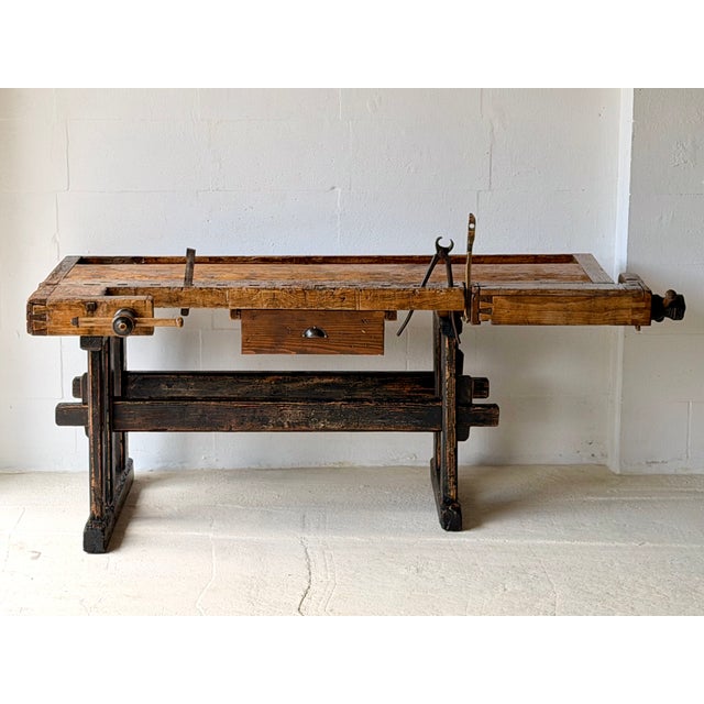 Black Antique Wooden Carpenters Workbench, 1890s For Sale - Image 8 of 18