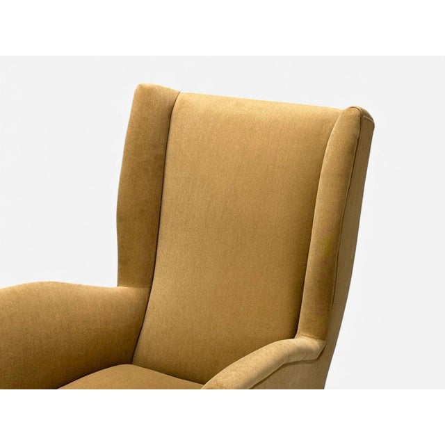 1950s Isa Bergamo, Camel Velvet, Bronze, Wingback Chairs, Italy, 1950s For Sale - Image 5 of 14