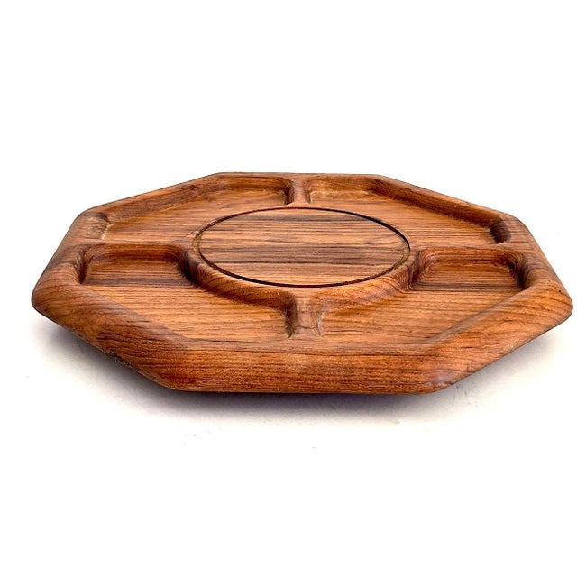 Chestnut 1970s Teak Wood Partitioned Lazy Susan For Sale - Image 8 of 10