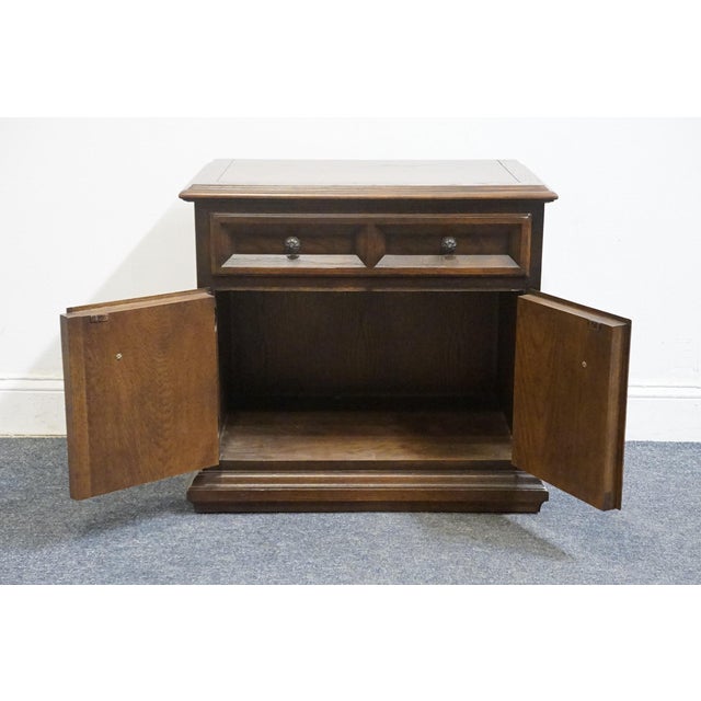 Late 20th Century Century Furniture Solid Oak Spanish Mediterranean 26" Cabinet Nightstand For Sale - Image 5 of 13