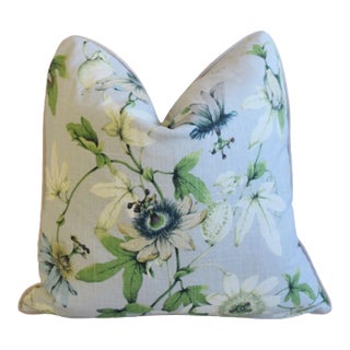 P Kaufmann Passion Flower & Fruit Feather/Down Linen Botanical Pillow 24" Square For Sale