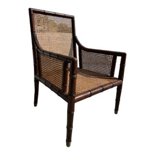 Cane Back Faux Bamboo Arm Chair For Sale