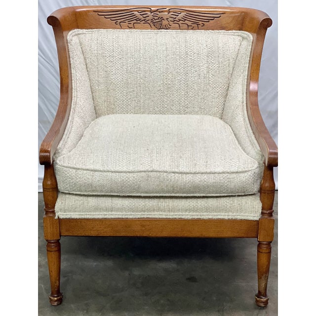 Vintage Club Chair by Statton Furniture featuring Sturdy Mahogany Construction and Textured Slub Ivory Upholstery and Cording