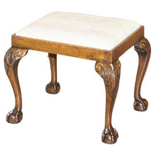 18th Century Georgian Claw & Ball Carved Walnut Stool, 1780s For Sale