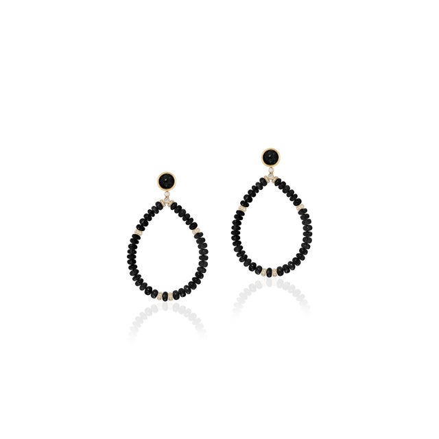 G-One' Onyx Beads Round Earrings with Diamonds Rondels in 18K Yellow Gold. Approximate Stone Details: Black Onyx - Size -...