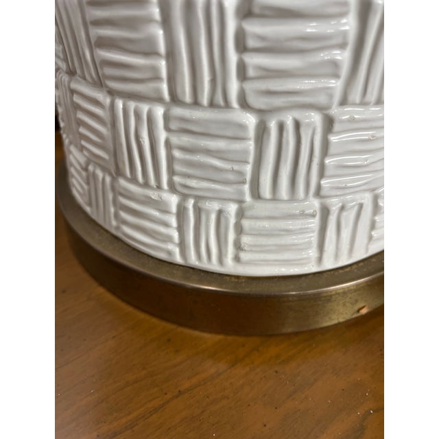 1970s Vintage Glazed Ceramic Basketweave Hansen Lamp For Sale - Image 5 of 8