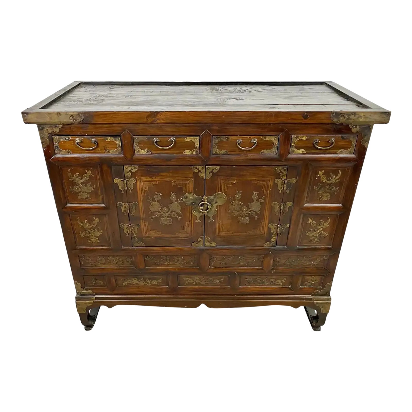 Antique Korean Tansu Butterfly or Chest Elm Wood With Brass Inlay Chairish