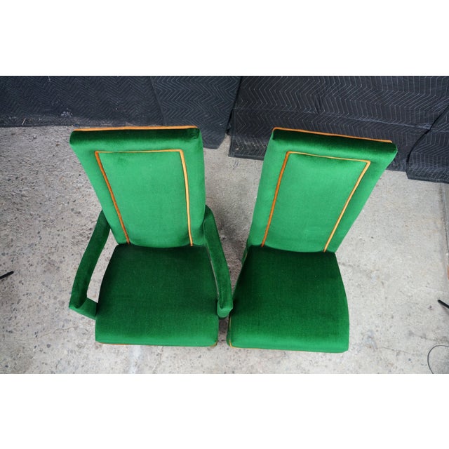 Green 8 Mid 20th Century Hollywood Regency Green Velvet Parsons Style Dining Chairs After Milo Baughman For Sale - Image 8 of 18