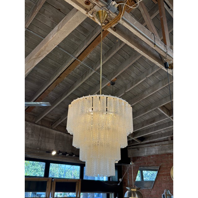 Brass 1970s Tiered Textured Murano Glass and Brass Chandelier For Sale - Image 8 of 9