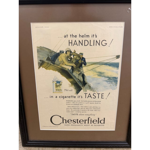 American Chesterfield Cigarette Ad: From 1930 Size:~14 X 18 Inches Rare Framed For Sale - Image 3 of 5