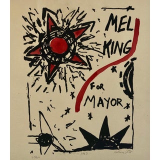 Katherine Porter, Abstract Expressionist Watercolor Painting Woodblock Political Poster Mel King, 1983 For Sale