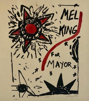 Katherine Porter, Abstract Expressionist Watercolor Painting Woodblock Political Poster Mel King, 1983