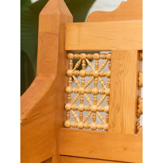 Mid 20th Century Beautiful Moroccan Unstained Hand Carved Wooden Sofa With Moucharabieh Paneling For Sale - Image 4 of 12