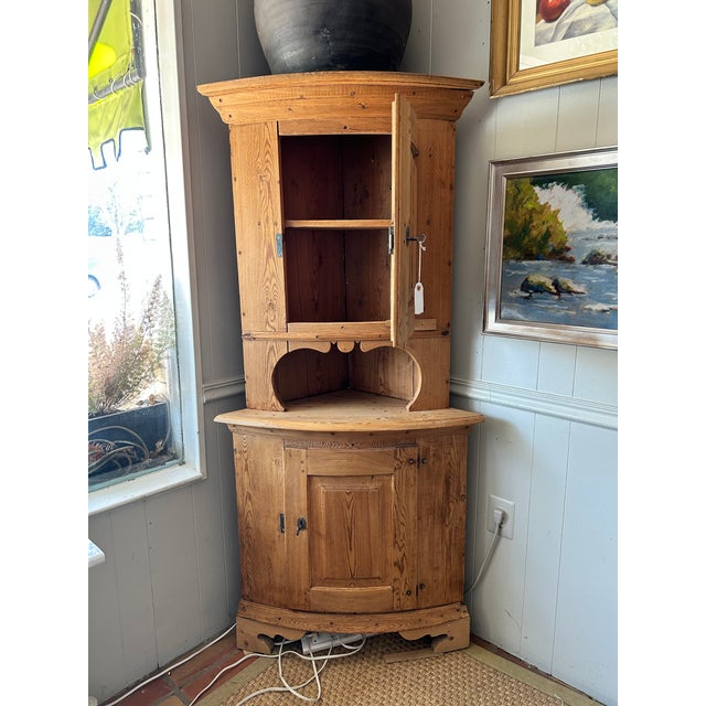 Orange Antique Swedish Farmhouse Pine Corner Cabinet For Sale - Image 8 of 12