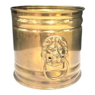 English Brass Lion Head Planter For Sale
