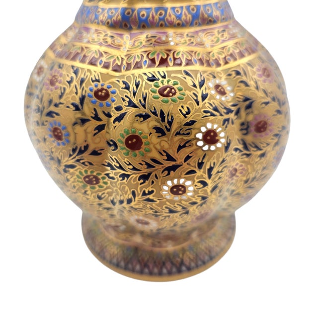 Thai Benjarong 22k Gold Enamel Floral Vase 8" For Sale - Image 9 of 13