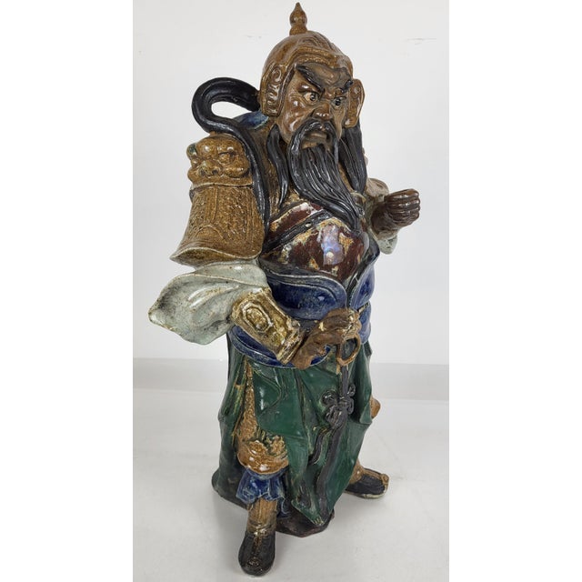 Monumental Pair Antique Chinese Tang Style Enamel Glazed Stoneware Sculptures For Sale - Image 11 of 18