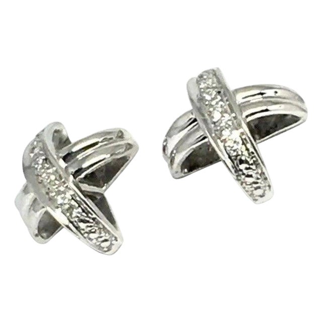 Diamond Stud Earrings 14k Gold "X" 0.10 TCW Certified For Sale