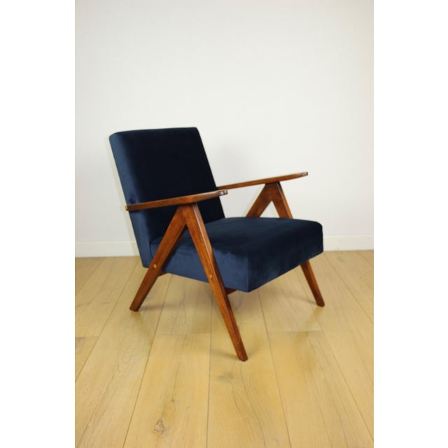 Vintage Navy Blue Velvet Var B-310 Chair in Dark Wood, 1960s For Sale - Image 9 of 12