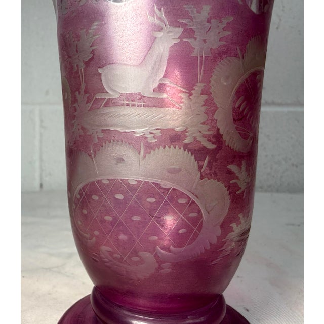 19th Century Antique Handmade Engraved German Purple Cut to Clear Glass Vase Cup Chalice For Sale - Image 5 of 10