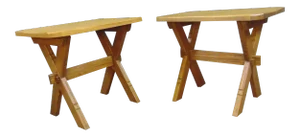 Ranch Oak Mid Century Trestle Base Side Tables - a Pair