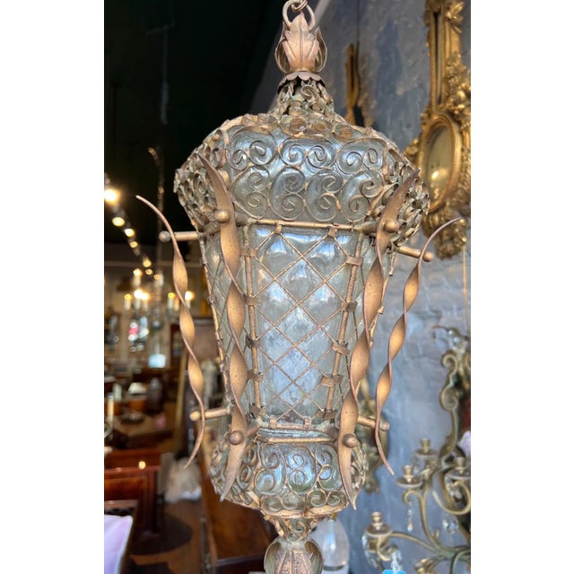 Late 19th Century Late 19th - Early 20th Century Venetian Handblown Glass and Iron Lantern For Sale - Image 5 of 7