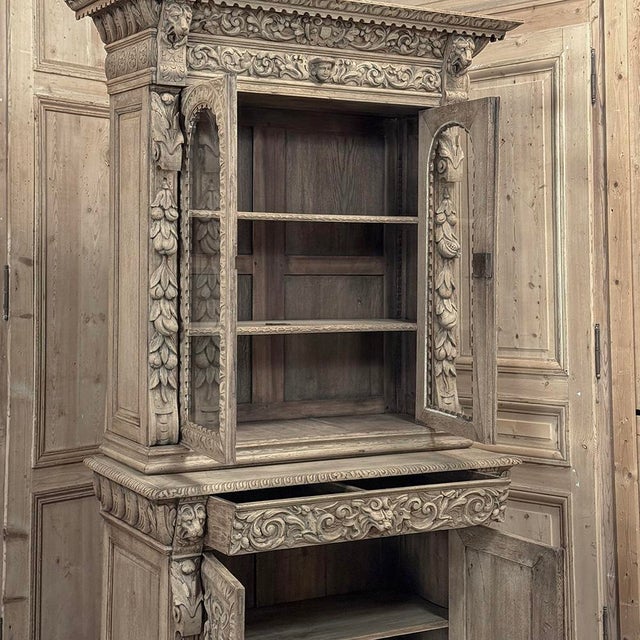 19th Century French Renaissance Revival Carved Bookcase in Stripped Oak For Sale - Image 16 of 18