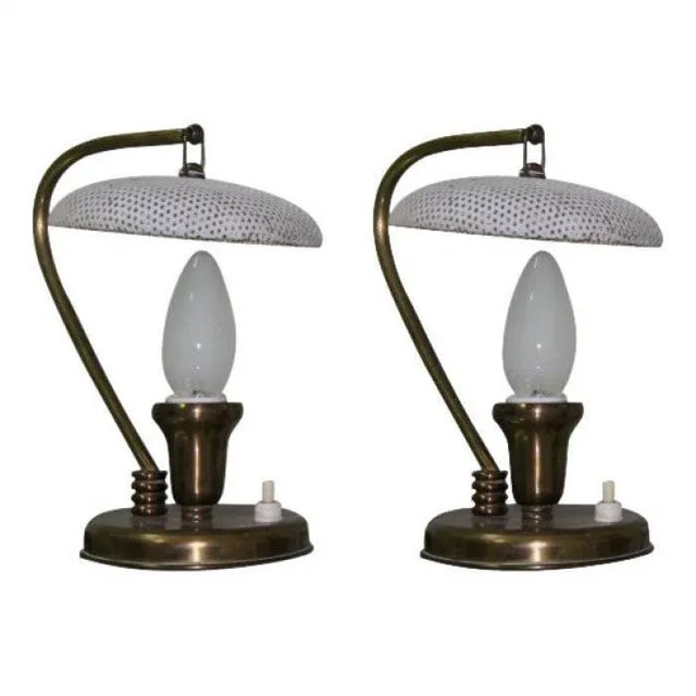 White Mid-Century Perforated Brass Table Lamps, Set of 2 For Sale - Image 8 of 8
