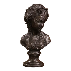 Mid-Century French Polished Iron Bust of Young "Bacchante" Female
