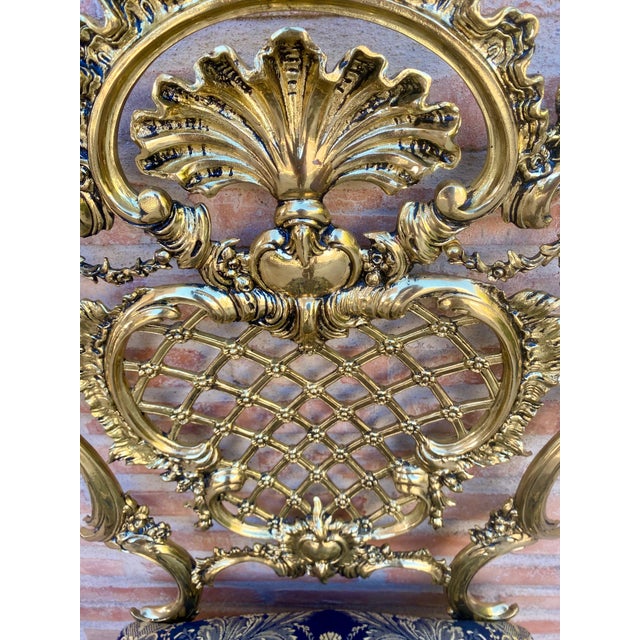 1930s Italian Rococo Style Giltwood Chair with Rich Blue Damask Upholstery For Sale - Image 12 of 18