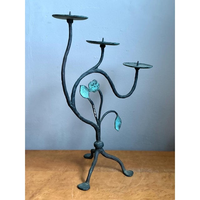 Vintage Floral Metal Candle Holder For Sale - Image 12 of 12