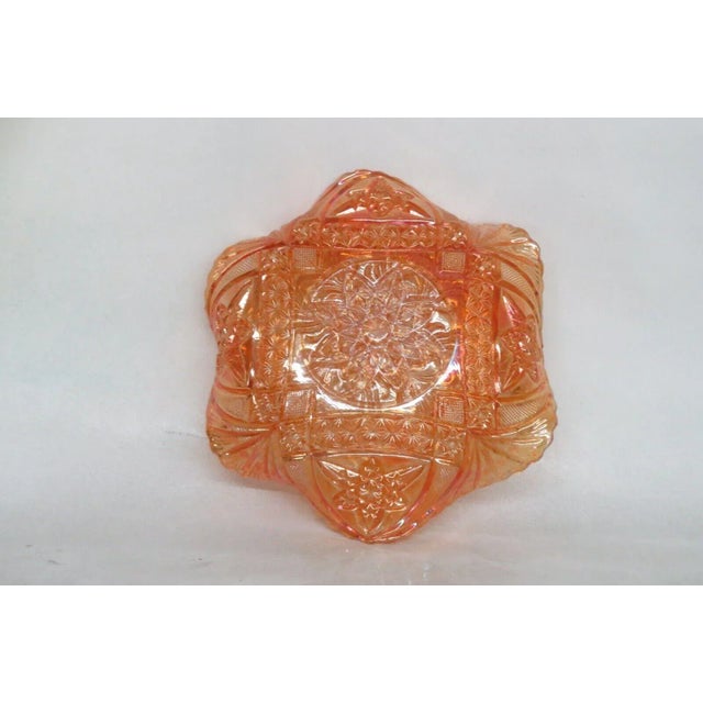 Brockwitz Marigold Carnival Glass Curved Star and Headdress Ruffled Bowl For Sale - Image 11 of 13