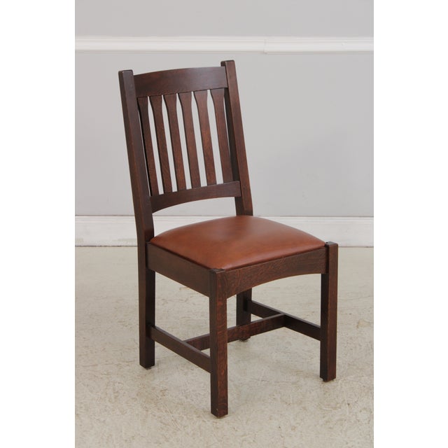 Mission Pair of Stickley Mission Oak Chairs c.2023 For Sale - Image 3 of 16