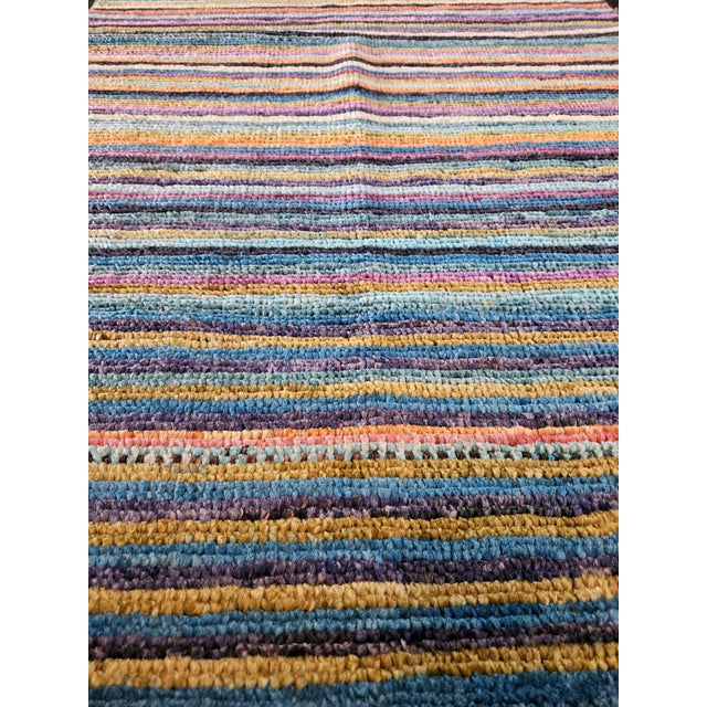 Hand-Knotted Afghan Ethnic Runner Rug with Multicolor Stripes, 2010s For Sale - Image 6 of 11