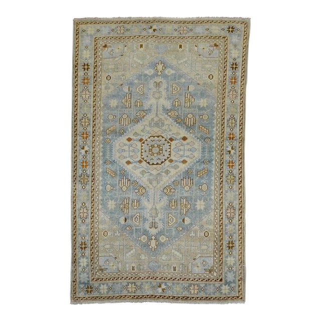 Clear Light Blue Ivory Antique Persian Malayer Rug - 3'7" x 5'9" For Sale