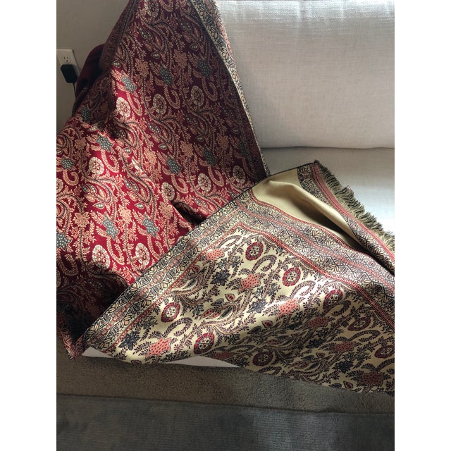 Red Vintage Paisley Throw With Fringes From Egypt For Sale - Image 8 of 8