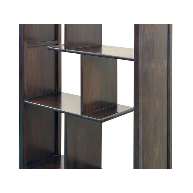 Asian Inspired Asymmetrical Dark Brown Shelving Display Cabinet Divider For Sale - Image 11 of 12