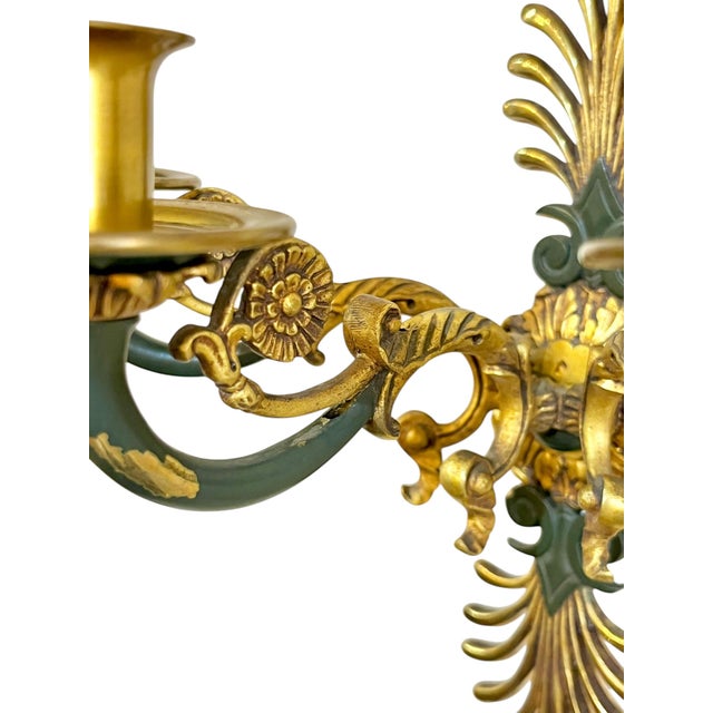 Antique Pair French Empire Gilt Bronze Candle Sconces Floral Scroll Arms For Sale - Image 6 of 17