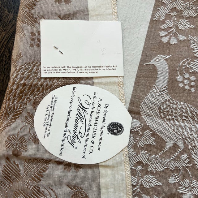 Mid-Century Modern Vintage F Schumacher Liverpool Birds Williamsburg Fabric Remnant - Taupe For Sale - Image 3 of 7