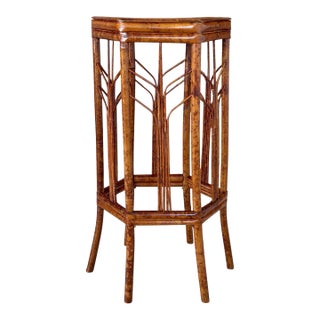 Vintage Coastal Bamboo Hexagonal Pedestal Plant Stand/Side Table For Sale